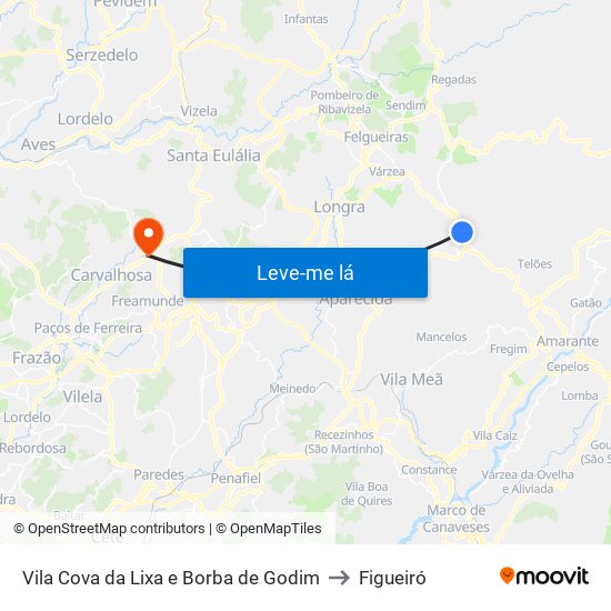 Vila Cova da Lixa e Borba de Godim to Figueiró map