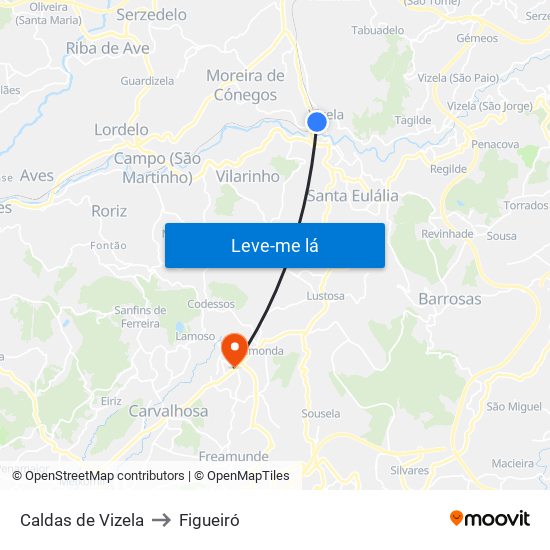 Caldas de Vizela to Figueiró map