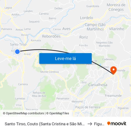 Santo Tirso, Couto (Santa Cristina e São Miguel) e Burgães to Figueiró map