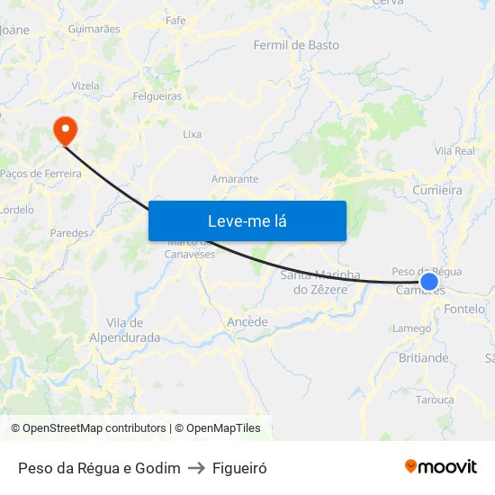 Peso da Régua e Godim to Figueiró map