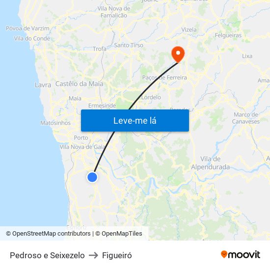 Pedroso e Seixezelo to Figueiró map