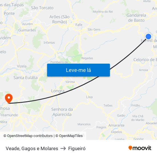 Veade, Gagos e Molares to Figueiró map