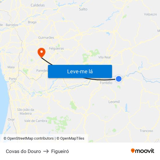 Covas do Douro to Figueiró map