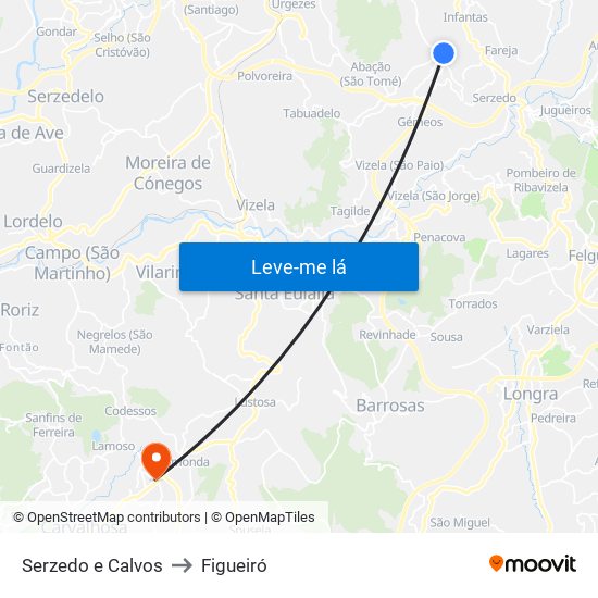 Serzedo e Calvos to Figueiró map