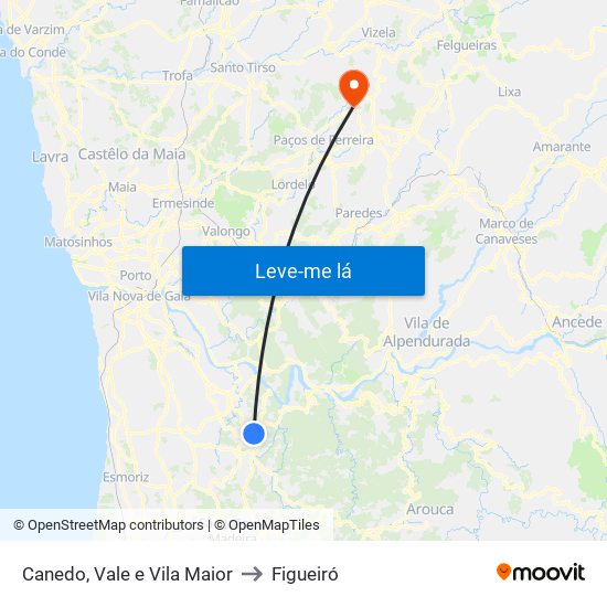 Canedo, Vale e Vila Maior to Figueiró map