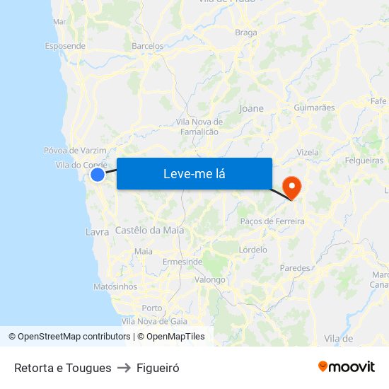 Retorta e Tougues to Figueiró map