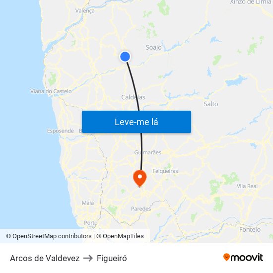 Arcos de Valdevez to Figueiró map