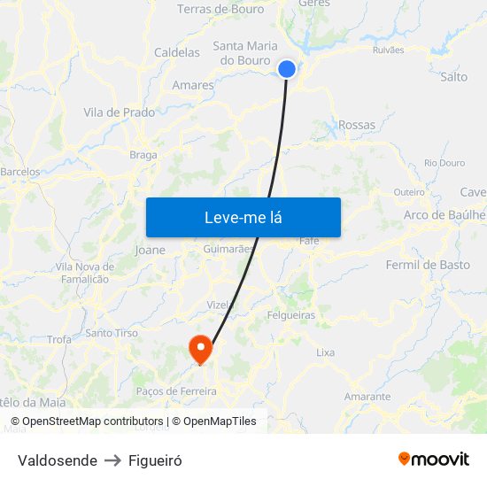 Valdosende to Figueiró map