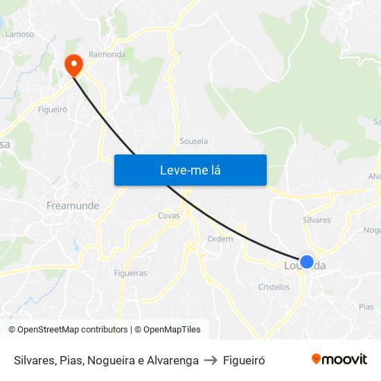 Silvares, Pias, Nogueira e Alvarenga to Figueiró map