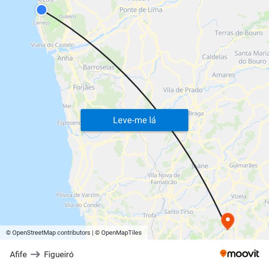 Afife to Figueiró map