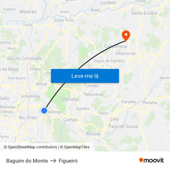 Baguim do Monte to Figueiró map