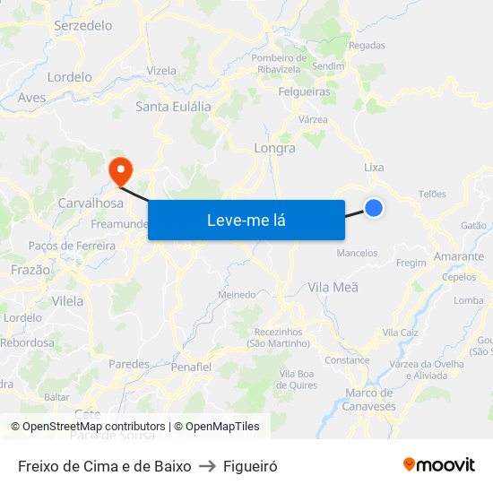 Freixo de Cima e de Baixo to Figueiró map