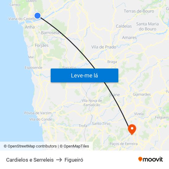 Cardielos e Serreleis to Figueiró map