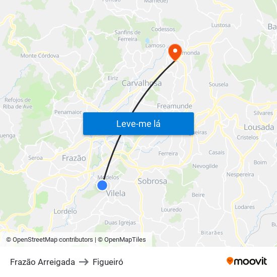 Frazão Arreigada to Figueiró map
