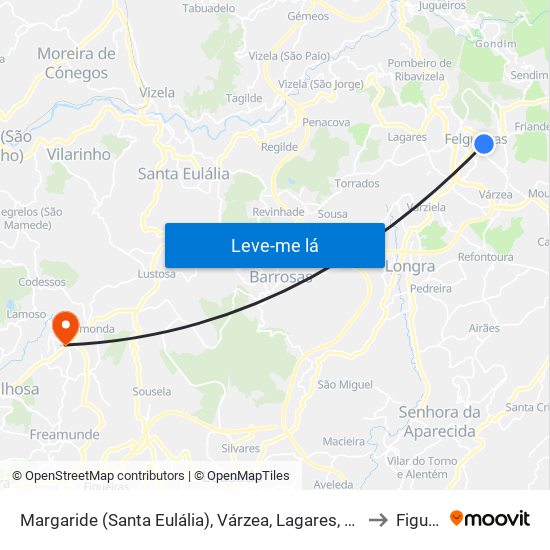 Margaride (Santa Eulália), Várzea, Lagares, Varziela e Moure to Figueiró map