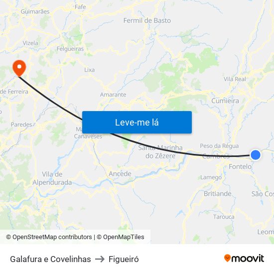 Galafura e Covelinhas to Figueiró map