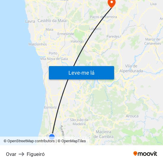 Ovar to Figueiró map