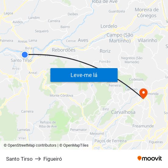 Santo Tirso to Figueiró map
