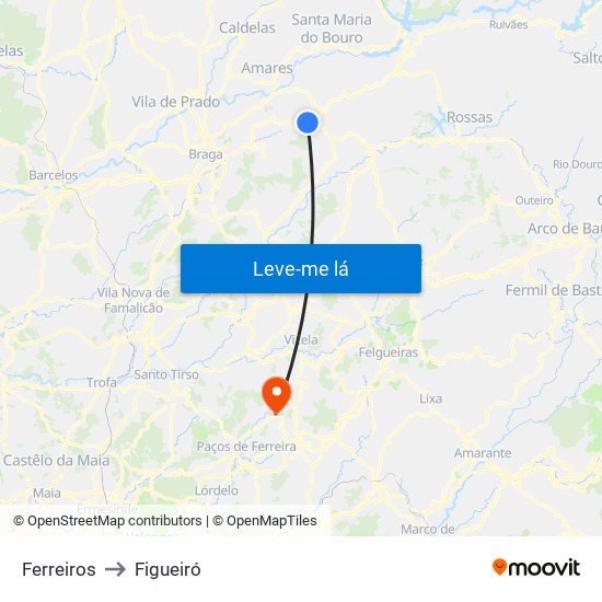 Ferreiros to Figueiró map