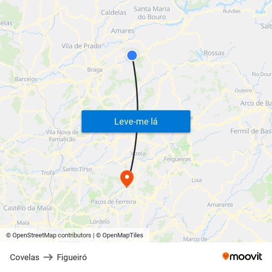Covelas to Figueiró map