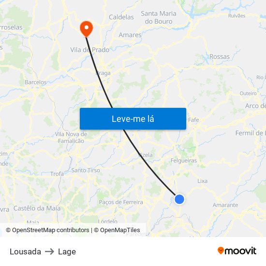 Lousada to Lage map