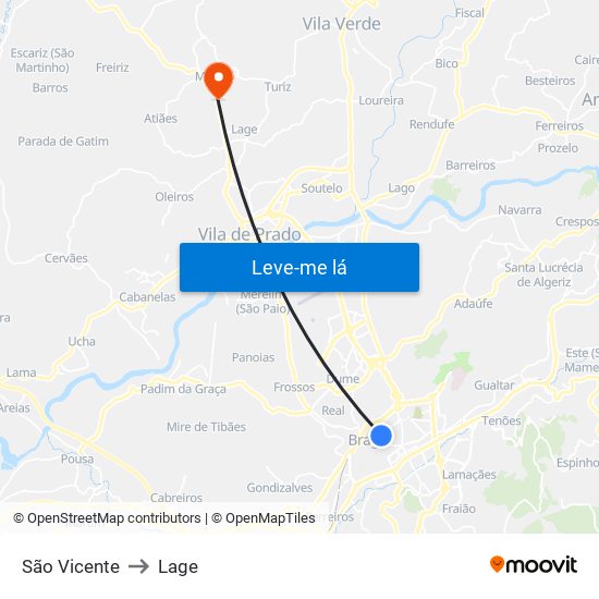 São Vicente to Lage map