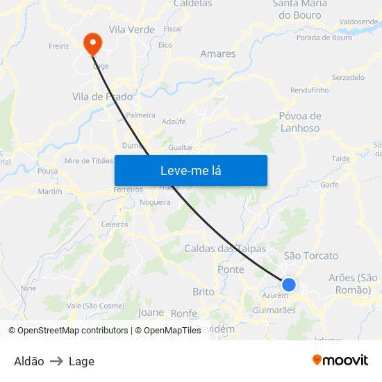 Aldão to Lage map