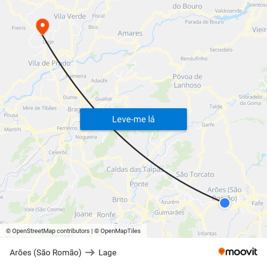 Arões (São Romão) to Lage map