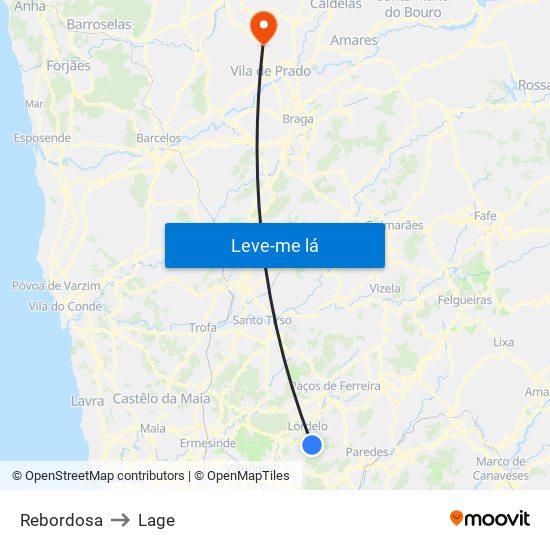 Rebordosa to Lage map