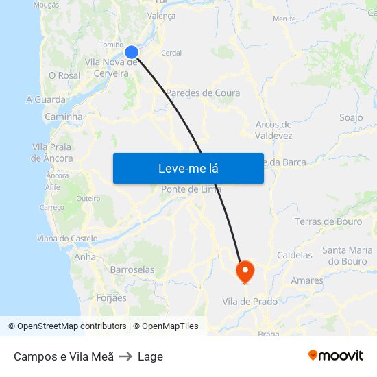 Campos e Vila Meã to Lage map