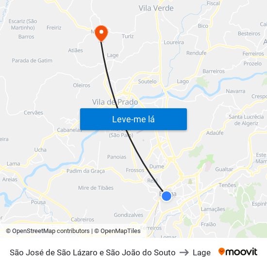 São José de São Lázaro e São João do Souto to Lage map