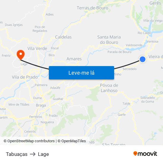 Tabuaças to Lage map