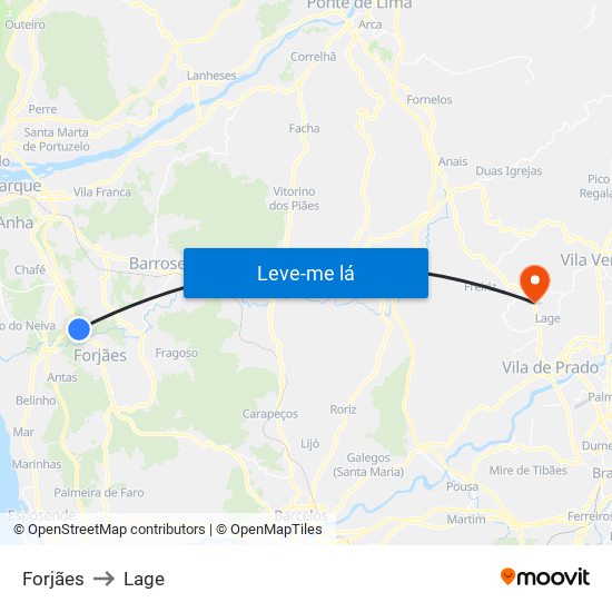 Forjães to Lage map