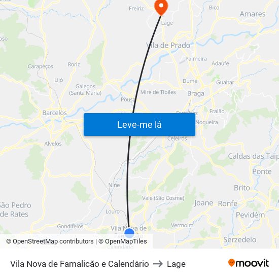 Vila Nova de Famalicão e Calendário to Lage map