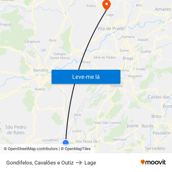 Gondifelos, Cavalões e Outiz to Lage map