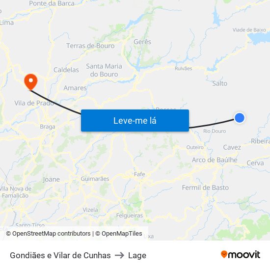 Gondiães e Vilar de Cunhas to Lage map