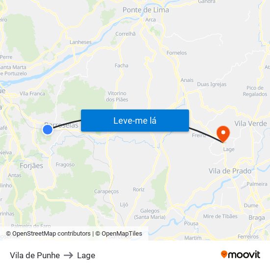 Vila de Punhe to Lage map