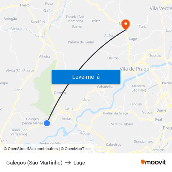 Galegos (São Martinho) to Lage map