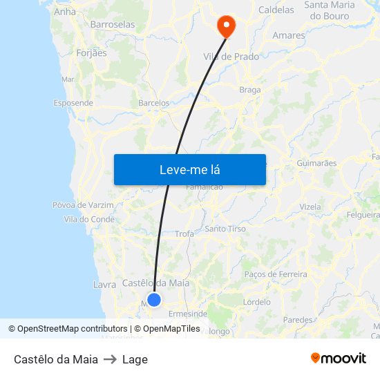 Castêlo da Maia to Lage map