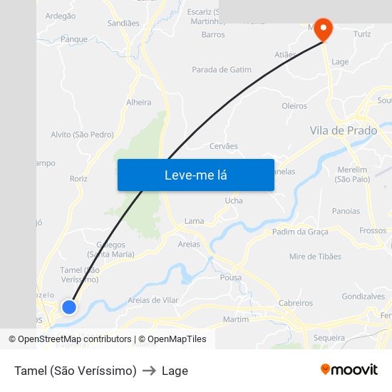 Tamel (São Veríssimo) to Lage map