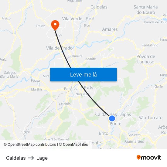 Caldelas to Lage map