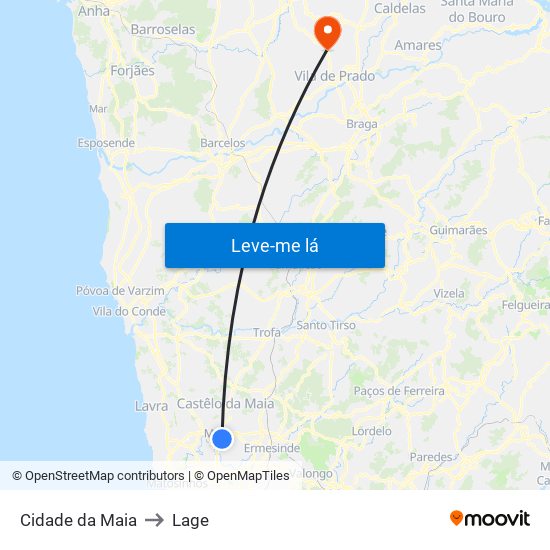 Cidade da Maia to Lage map