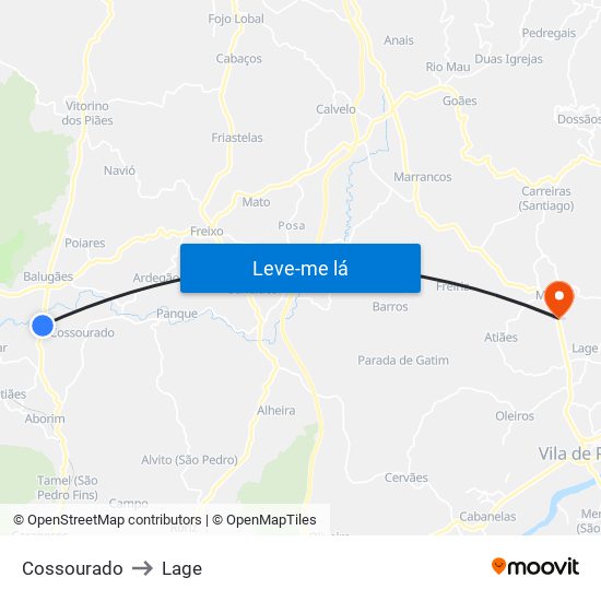 Cossourado to Lage map