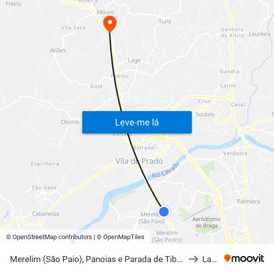 Merelim (São Paio), Panoias e Parada de Tibães to Lage map