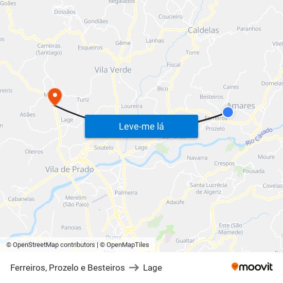 Ferreiros, Prozelo e Besteiros to Lage map