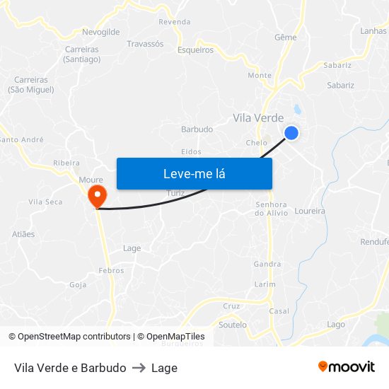Vila Verde e Barbudo to Lage map
