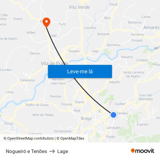 Nogueiró e Tenões to Lage map