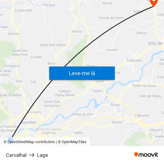 Carvalhal to Lage map