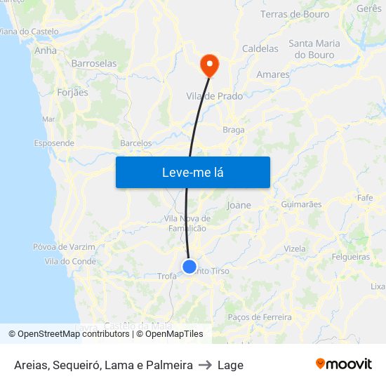 Areias, Sequeiró, Lama e Palmeira to Lage map