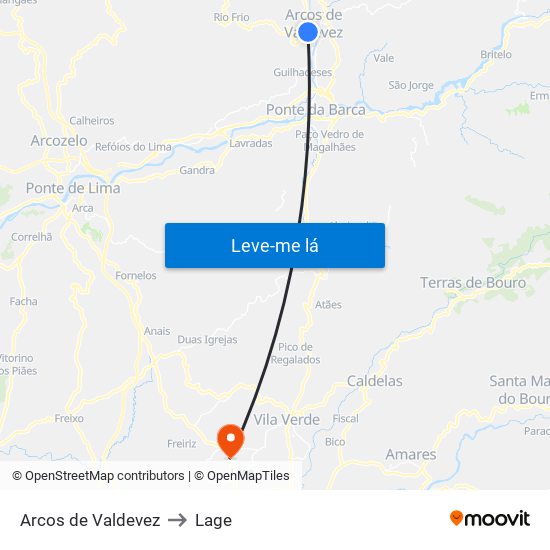 Arcos de Valdevez to Lage map